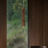 Modern Cylindrical Bamboo Pendant Light Living Room Brown Image - 16