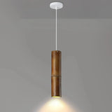 Modern Cylindrical Bamboo Pendant Light Living Room Brown Image - 3