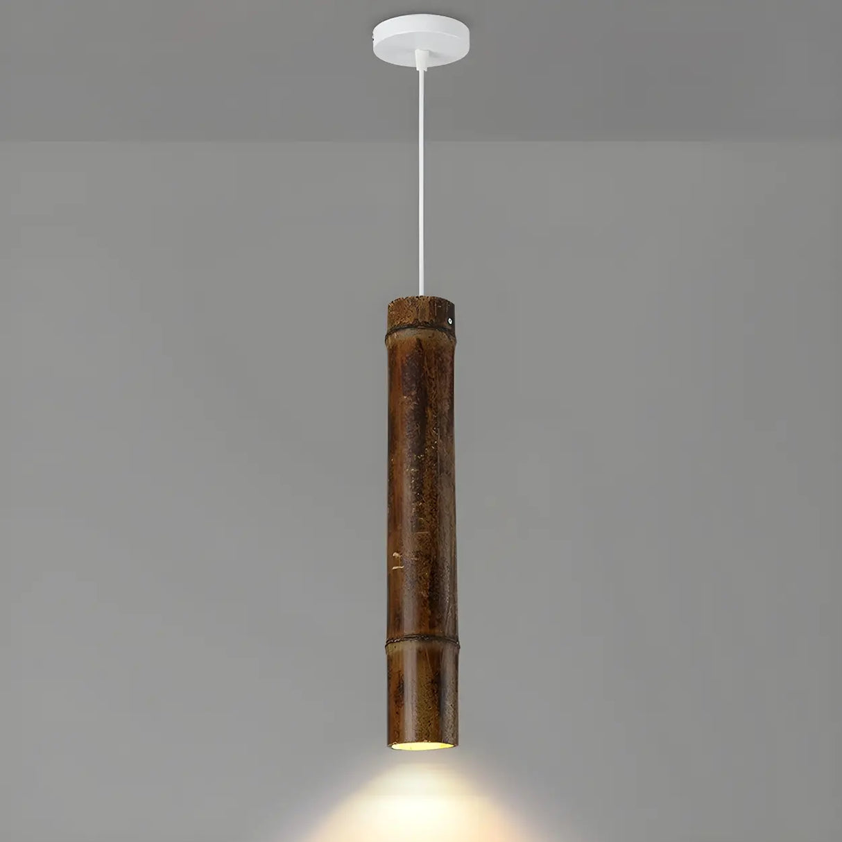 Modern Cylindrical Bamboo Pendant Light Living Room Brown Image - 5