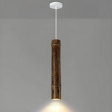 Modern Cylindrical Bamboo Pendant Light Living Room Brown Image - 5