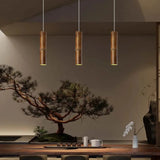 Modern Cylindrical Bamboo Pendant Light Living Room Brown Image - 6