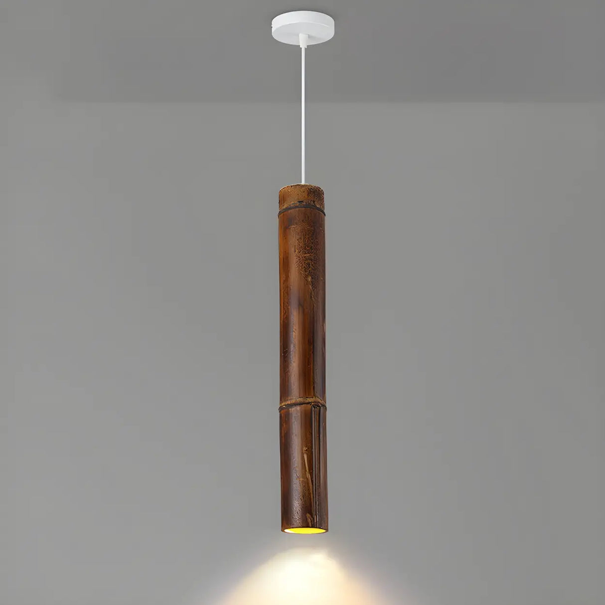 Modern Cylindrical Bamboo Pendant Light Living Room Brown Image - 9