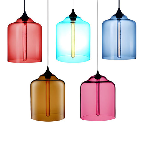 Modern Cylindrical Colorful Clear Glass Pendant Light Image - 1