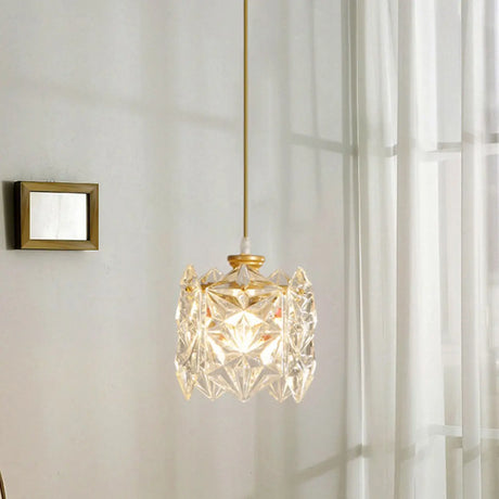 Modern Cylindrical Cube Clear Glass Pendant Light Image - 1