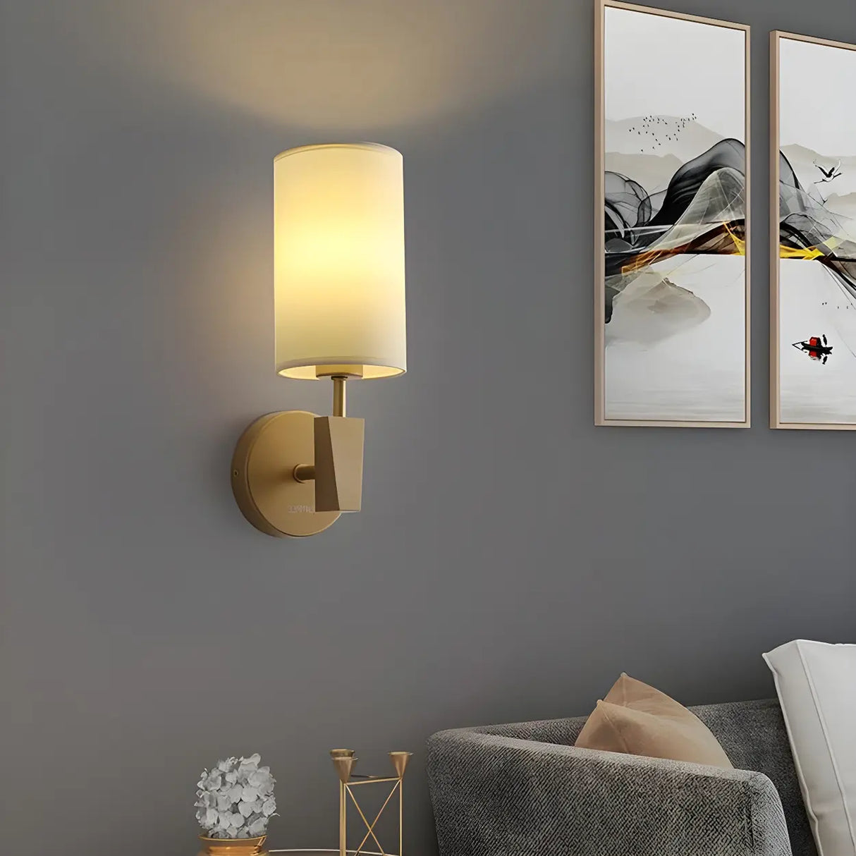 Modern Cylindrical Wall Sconce with Fabric Shade Image - 10