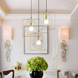 Modern Dining Room 3-Light Squared Gold Wire Pendant Light Image - 1