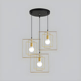 Modern Dining Room 3-Light Squared Gold Wire Pendant Light Image - 2