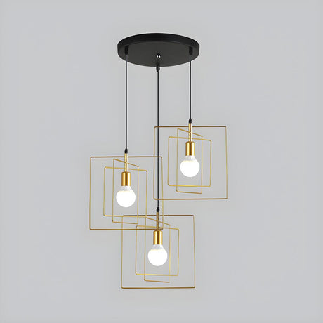 Modern Dining Room 3-Light Squared Gold Wire Pendant Light Image - 2