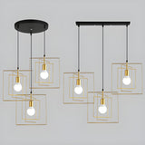 Modern Dining Room 3-Light Squared Gold Wire Pendant Light Image - 3