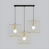 Modern Dining Room 3-Light Squared Gold Wire Pendant Light Image - 4