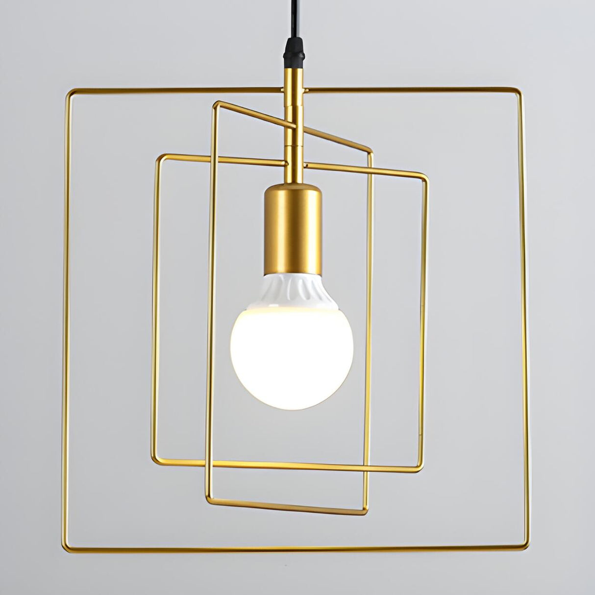 Modern Dining Room 3-Light Squared Gold Wire Pendant Light Image - 5