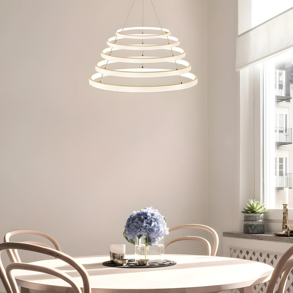 Modern Dining Room Acrylic LED Ring Pendant Chandelier Image - 1