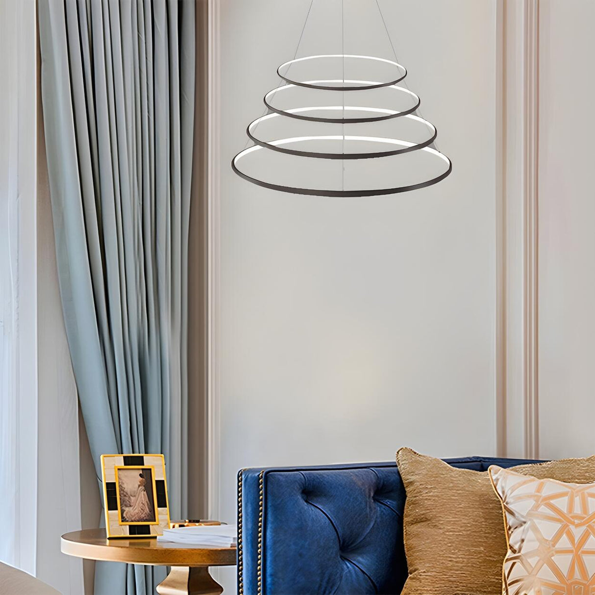 Modern Dining Room Acrylic LED Ring Pendant Chandelier Image - 15