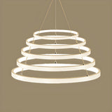 Modern Dining Room Acrylic LED Ring Pendant Chandelier Image - 2