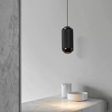 Modern Dining Room Black Aluminum Cylinder Pendant Light Image - 2