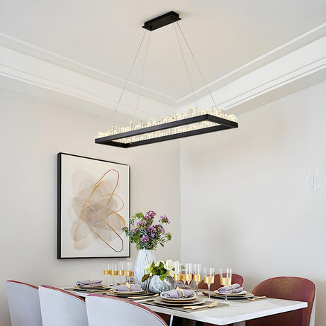 Modern Dining Room Black Rectangular Crystal Chandelier Image - 1