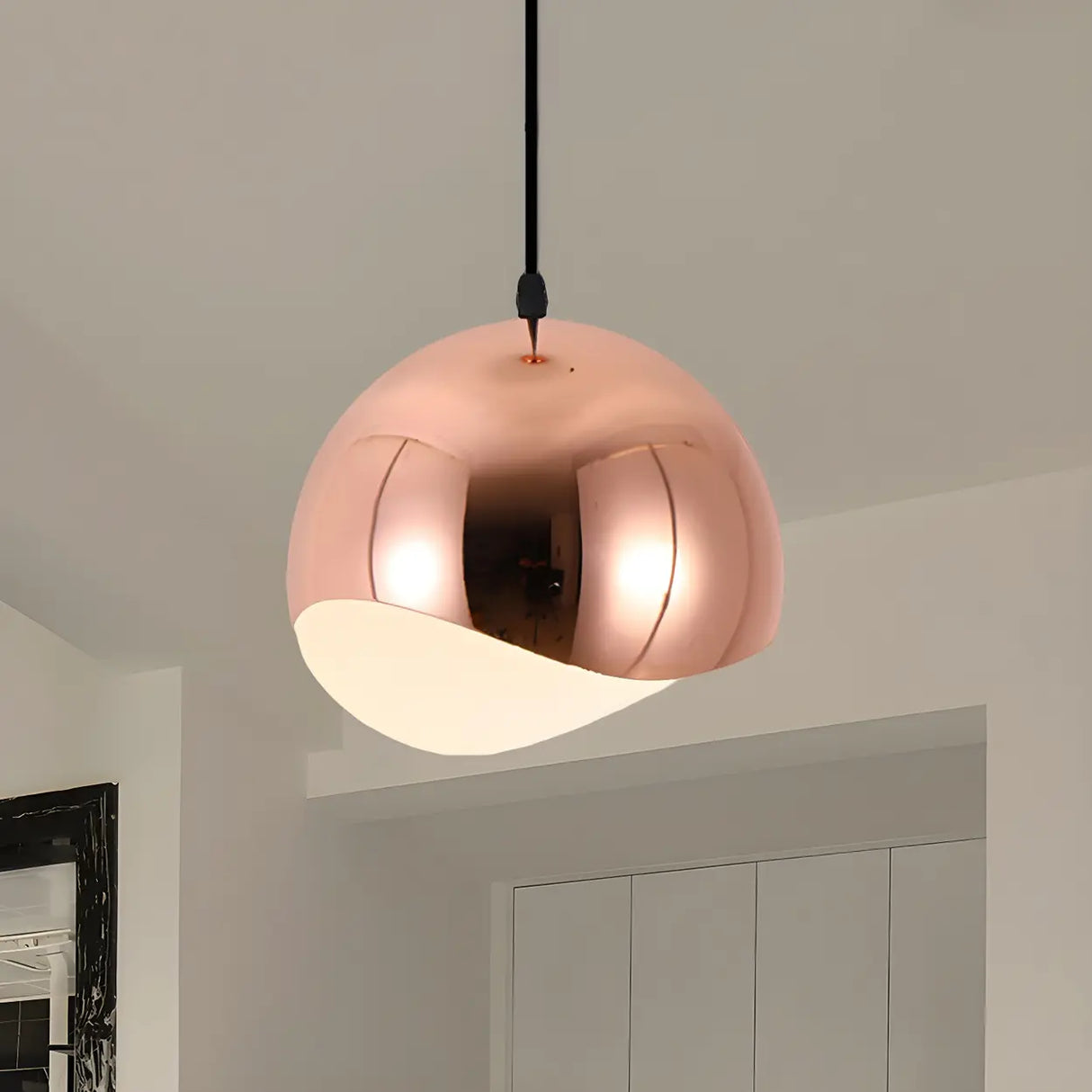 Modern Dining Room Black Wave Dome Pendant Light Image - 10