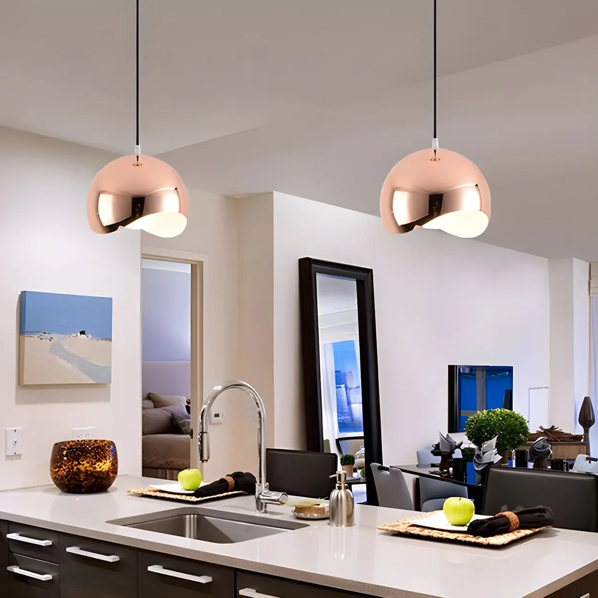 Modern Dining Room Black Wave Dome Pendant Light Image - 11