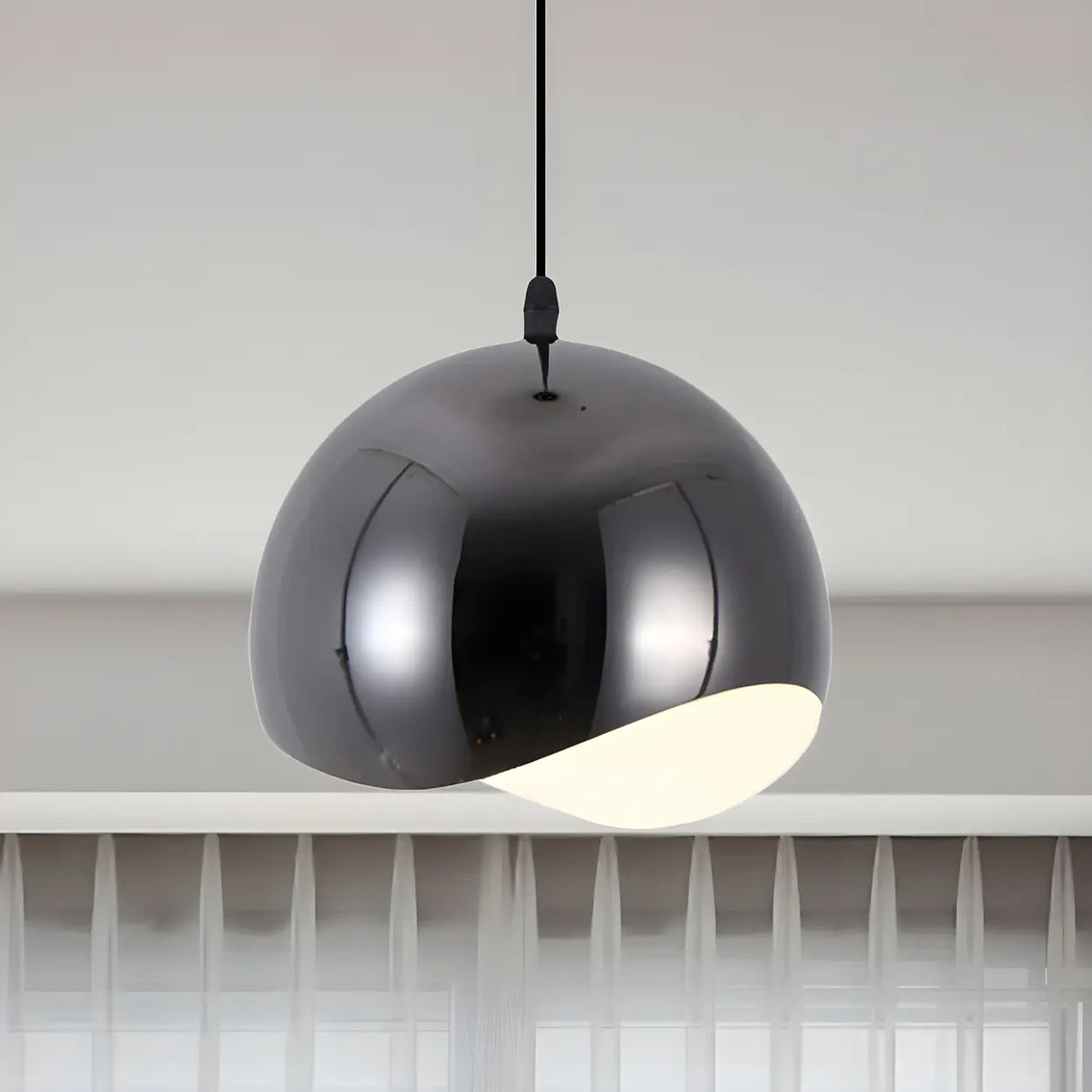 Modern Dining Room Black Wave Dome Pendant Light Image - 3