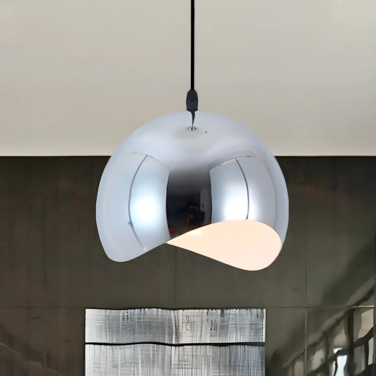 Modern Dining Room Black Wave Dome Pendant Light Image - 6