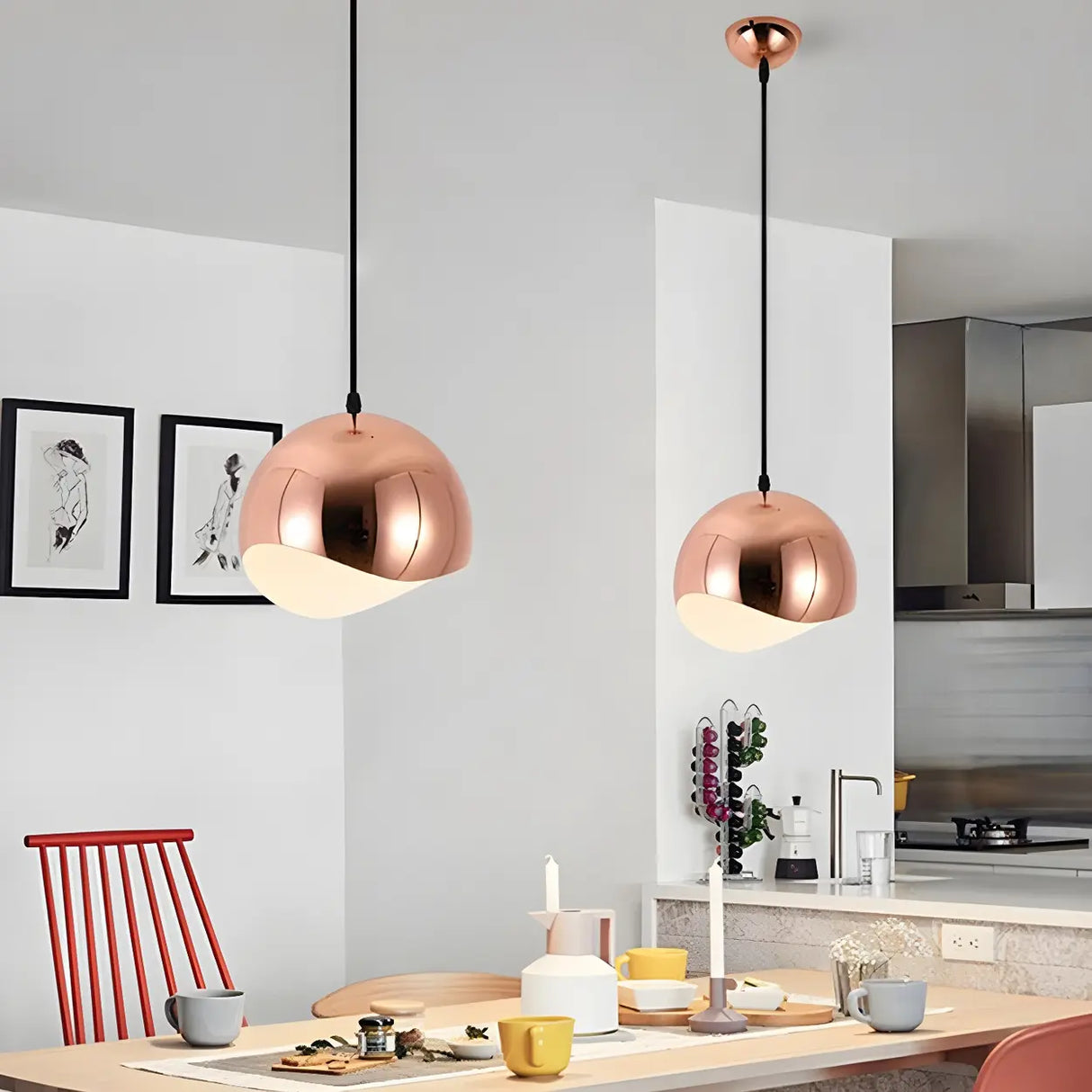 Modern Dining Room Black Wave Dome Pendant Light Image - 9