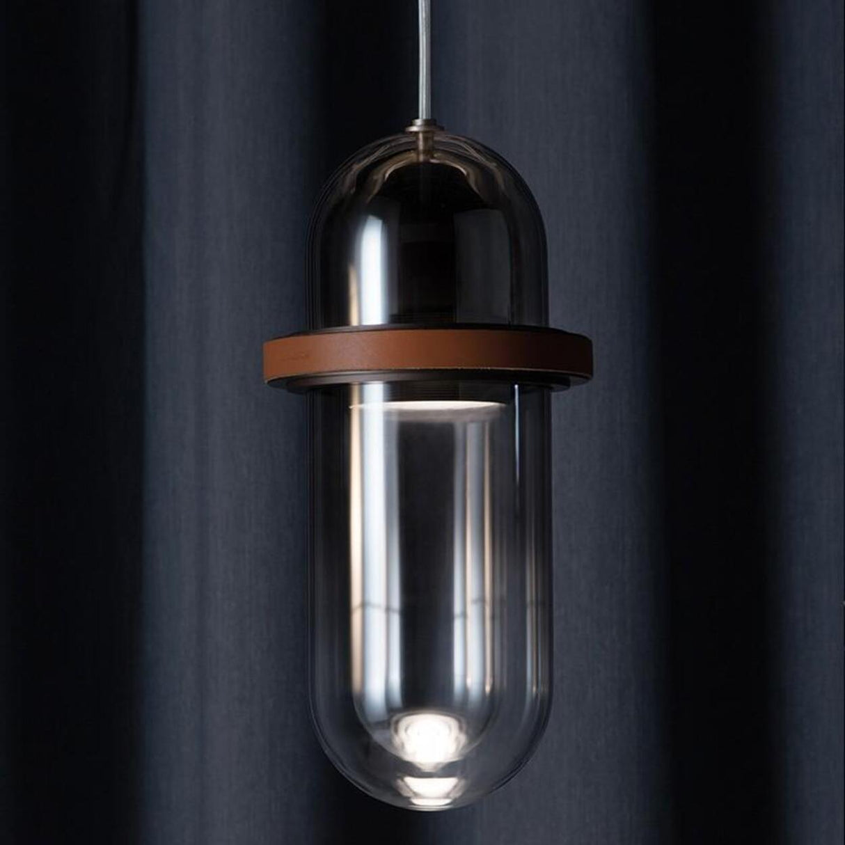 Modern Dining Room Capsule-Shaped Grey Glass Pendant Light Image - 4