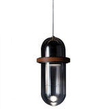 Modern Dining Room Capsule-Shaped Grey Glass Pendant Light Image - 5