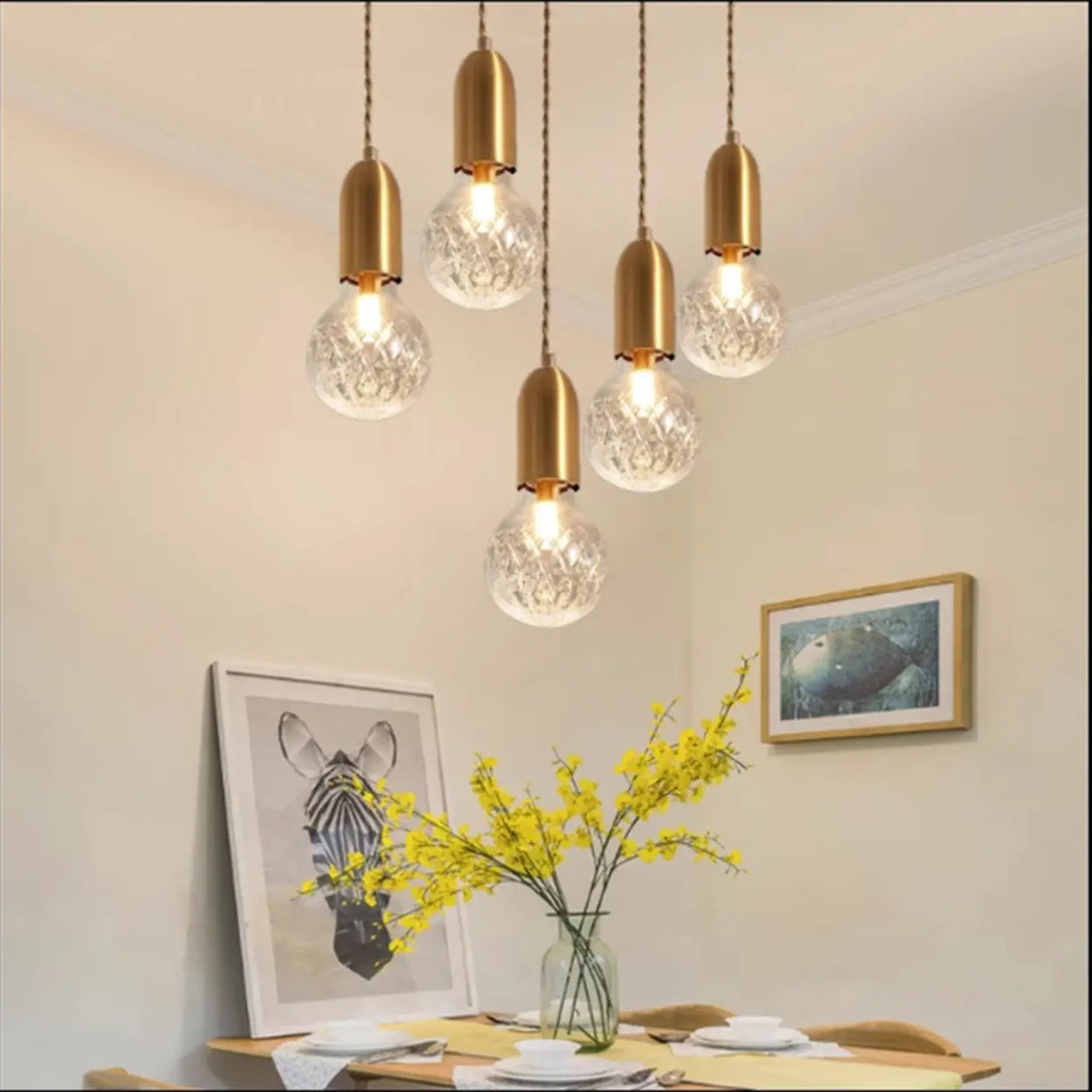 Modern Dining Room Clear Glass Ball Pendant Light Image - 4