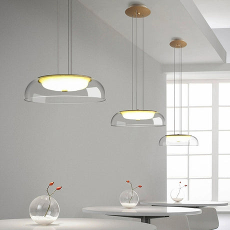 Modern Dining Room Clear Glass Dome Pendant Light Image - 1