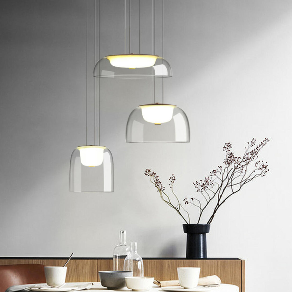 Modern Dining Room Clear Glass Dome Pendant Light Image - 7