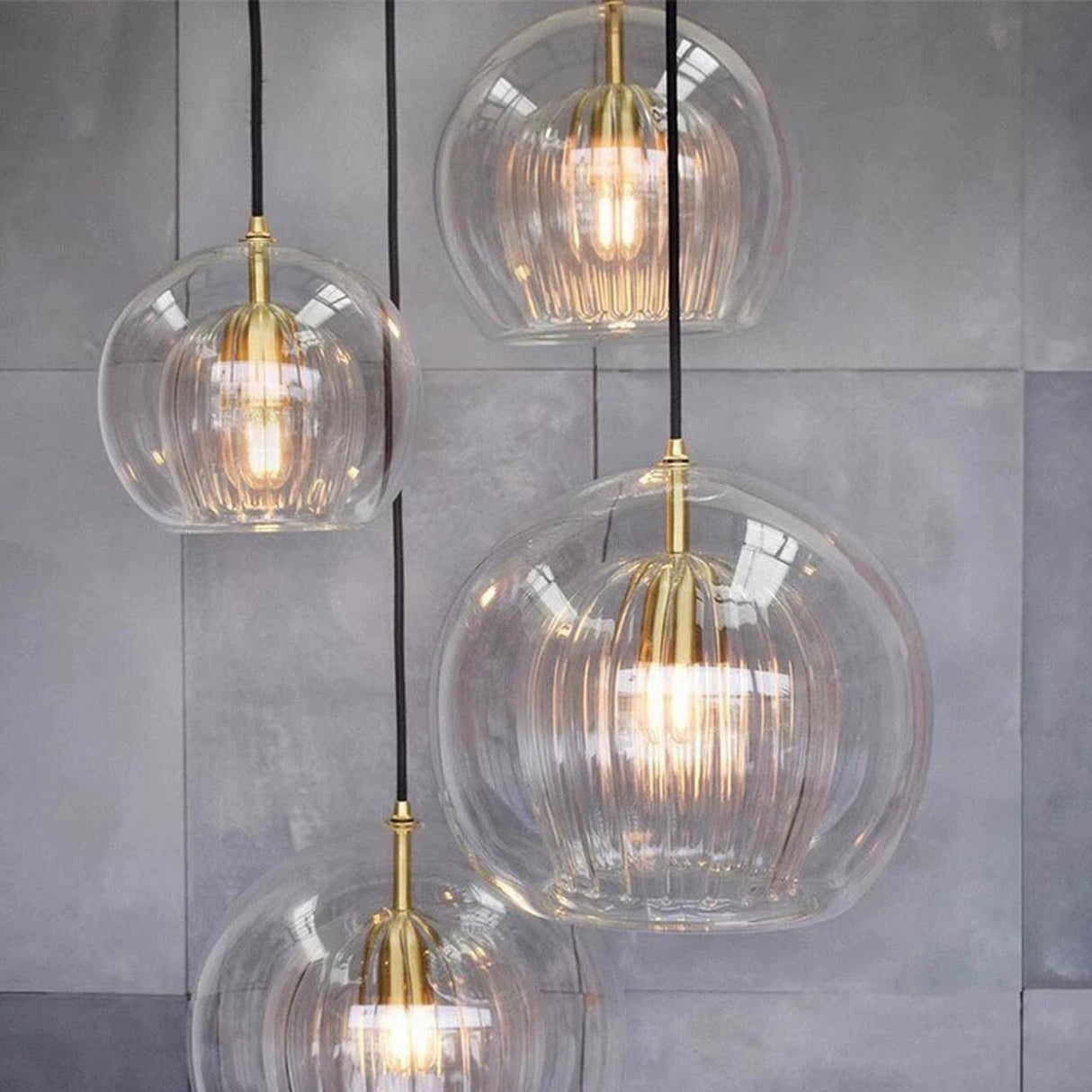 Modern Dining Room Clear Glass Globe Pendant Light Image - 9