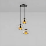 Modern Dining Room Clear Smoky Glass Globe Pendant Light Image - 2