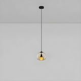 Modern Dining Room Clear Smoky Glass Globe Pendant Light Image - 3