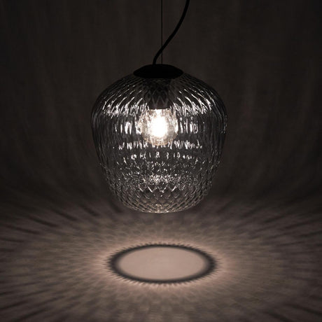 Modern Dining Room Clear Textured Glass Jar Pendant Light Image - 2