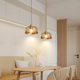 Modern Dining Room Cognac Cone Amber Glass Pendant Light Set Image - 7