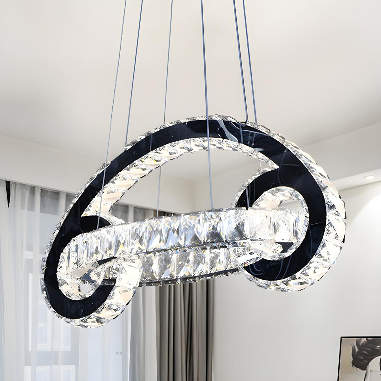 Modern Dining Room Crystal Loop Car Shaped Pendant Light Image - 2