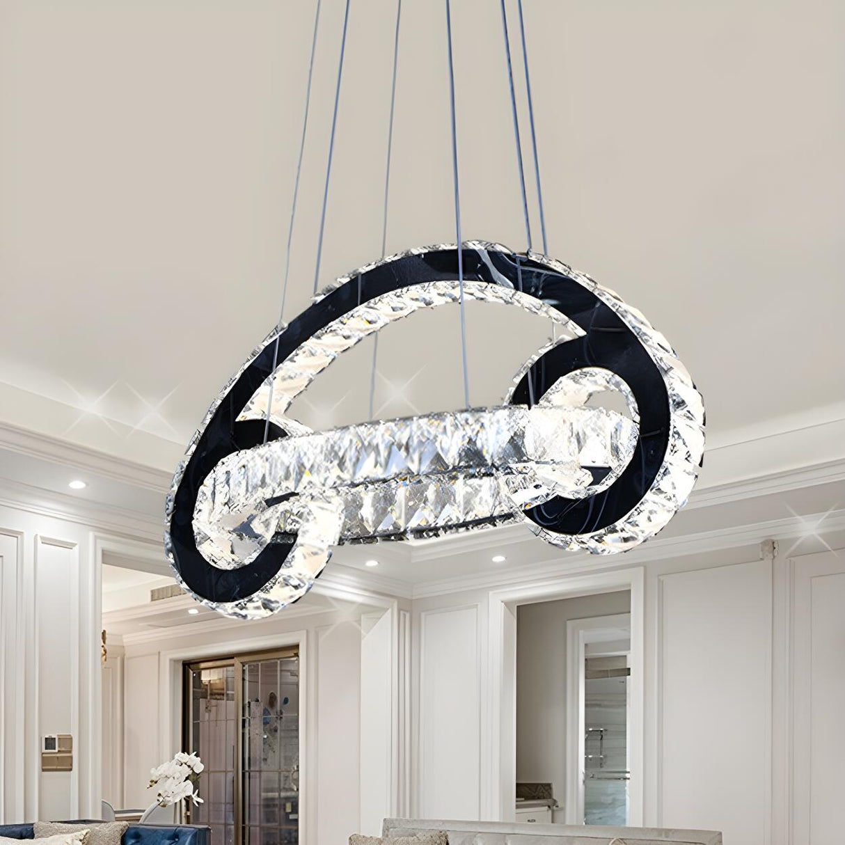 Modern Dining Room Crystal Loop Car Shaped Pendant Light Image - 3