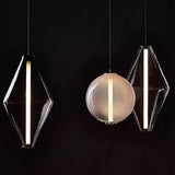 Modern Dining Room Geometric Clear Glass Pendant Light Set Image - 12