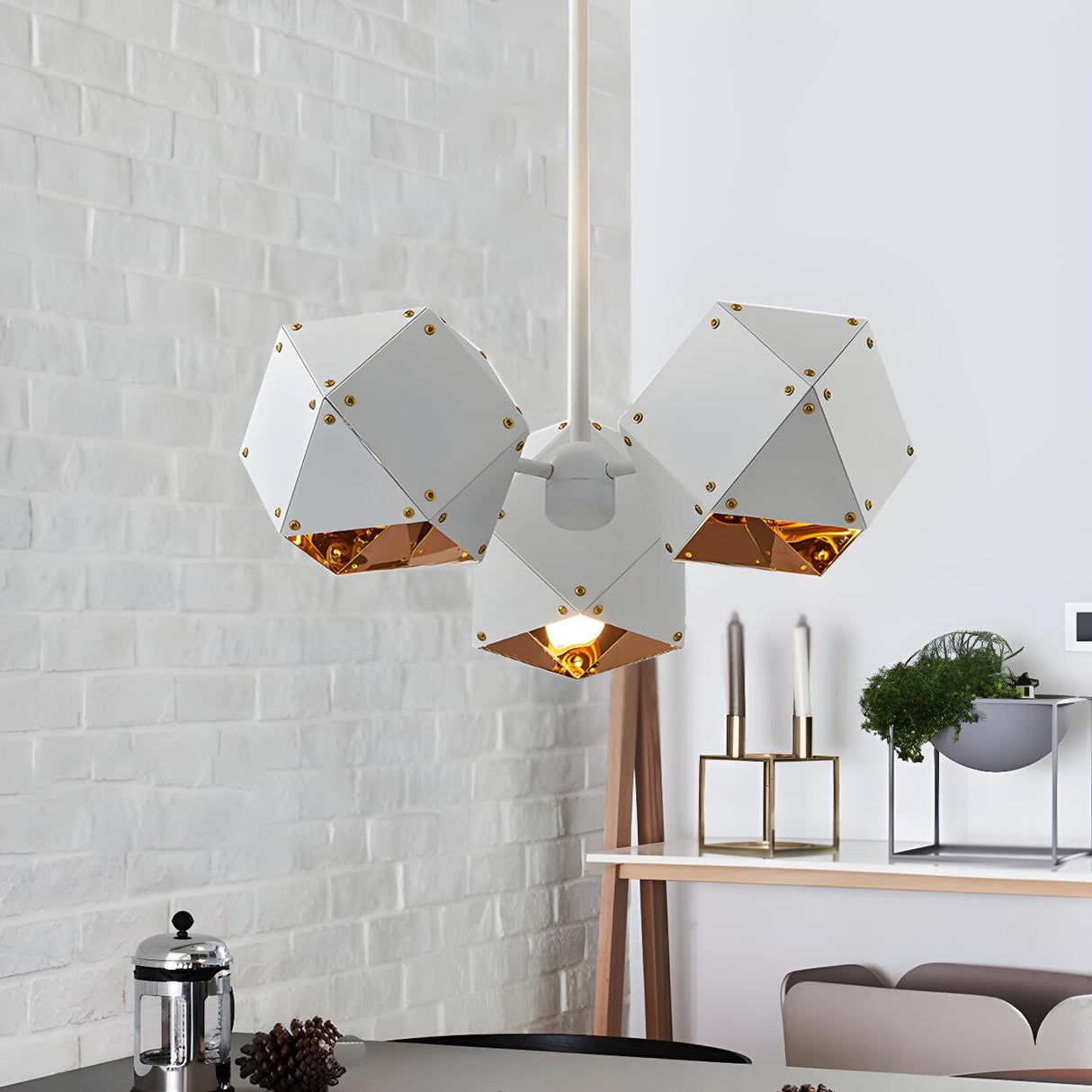 Modern Dining Room Geometric Multifaceted Pendant Chandelier Image - 14