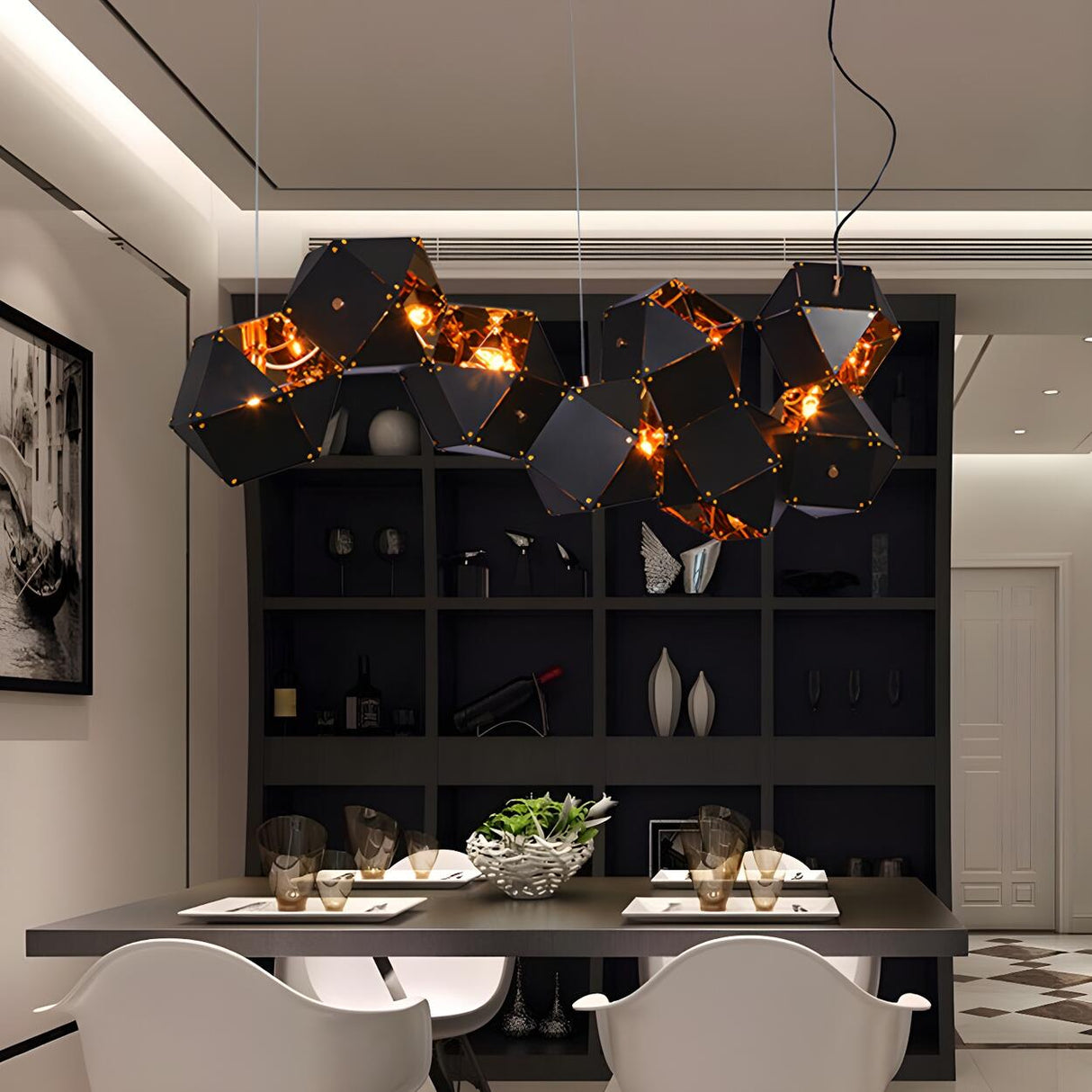 Modern Dining Room Geometric Multifaceted Pendant Chandelier Image - 34