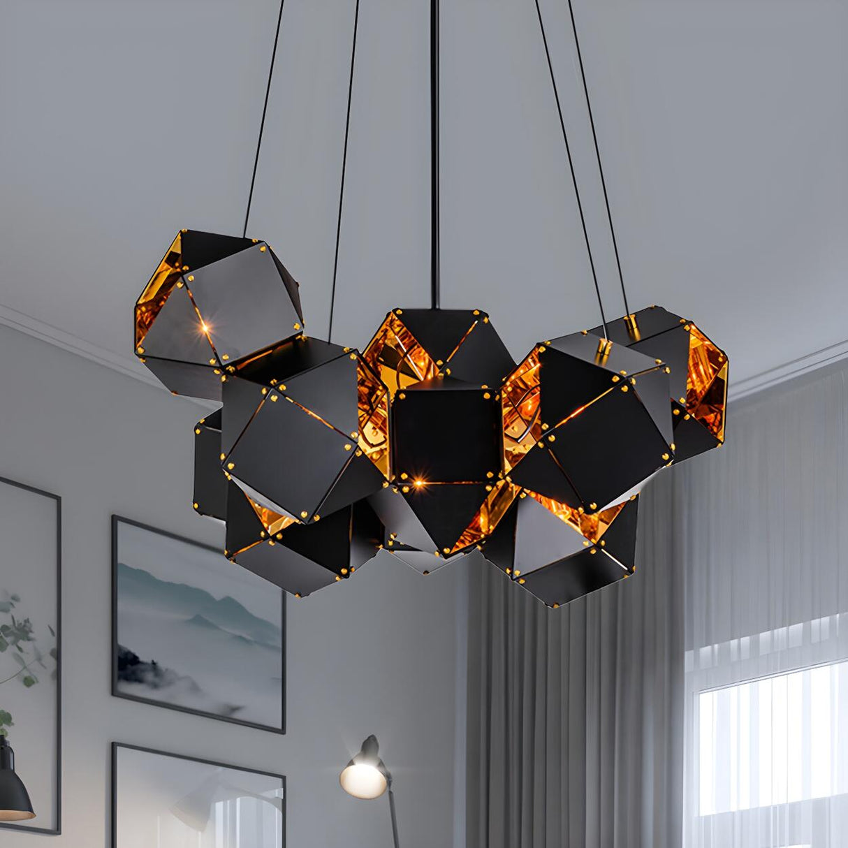 Modern Dining Room Geometric Multifaceted Pendant Chandelier Image - 37