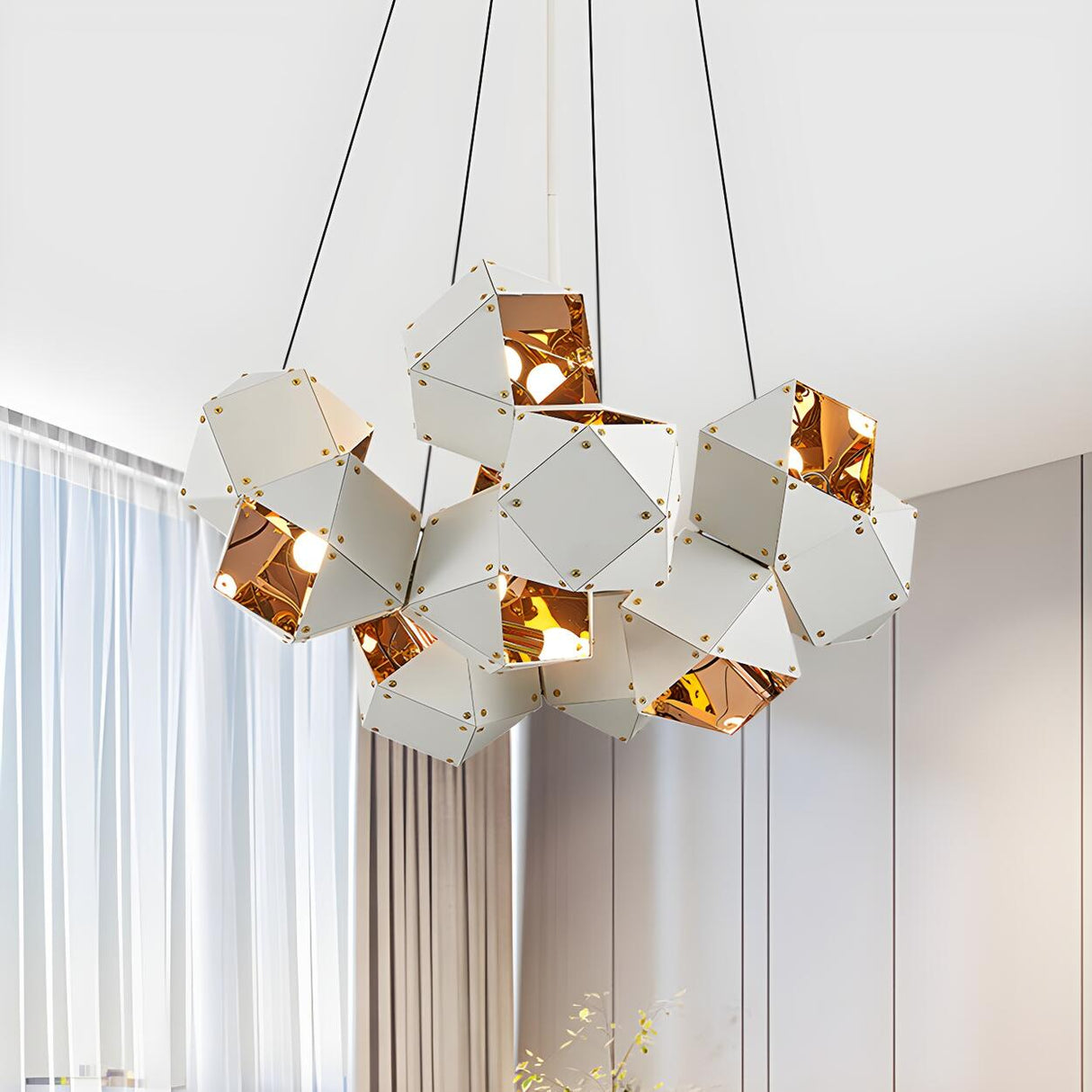 Modern Dining Room Geometric Multifaceted Pendant Chandelier Image - 41