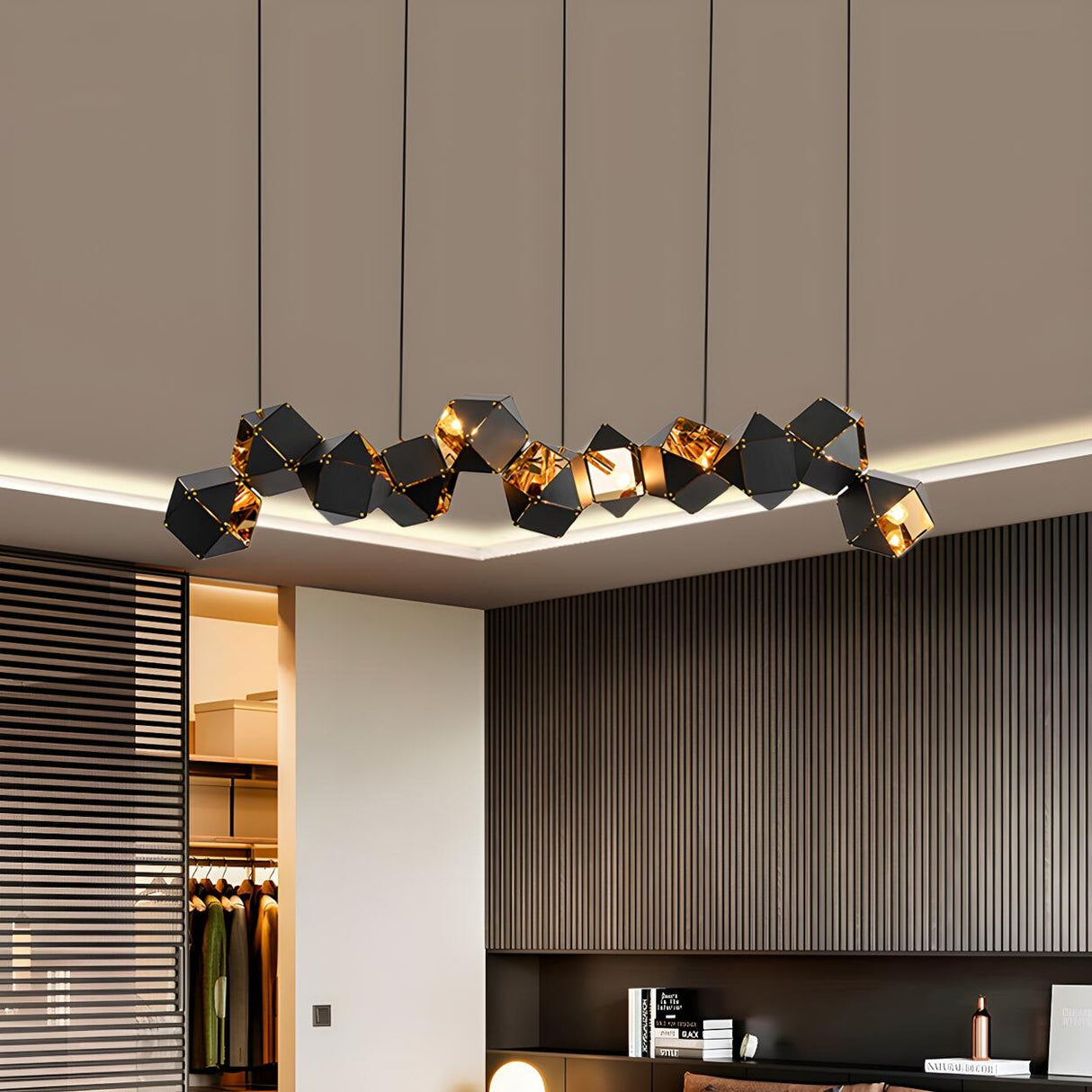 Modern Dining Room Geometric Multifaceted Pendant Chandelier Image - 46