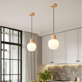 Modern Dining Room Globe White Glass Pendant Light Image - 2