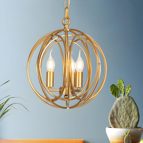 Modern Dining Room Gold Candelabra Orb Pendant Chandelier Image - 5