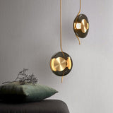 Modern Dining Room Gold Disc Smoke Grey Glass Pendant Light Image - 1