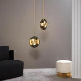 Modern Dining Room Gold Disc Smoke Grey Glass Pendant Light Image - 12