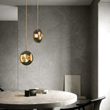 Modern Dining Room Gold Disc Smoke Grey Glass Pendant Light Image - 2