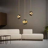 Modern Dining Room Gold Disc Smoke Grey Glass Pendant Light Image - 4