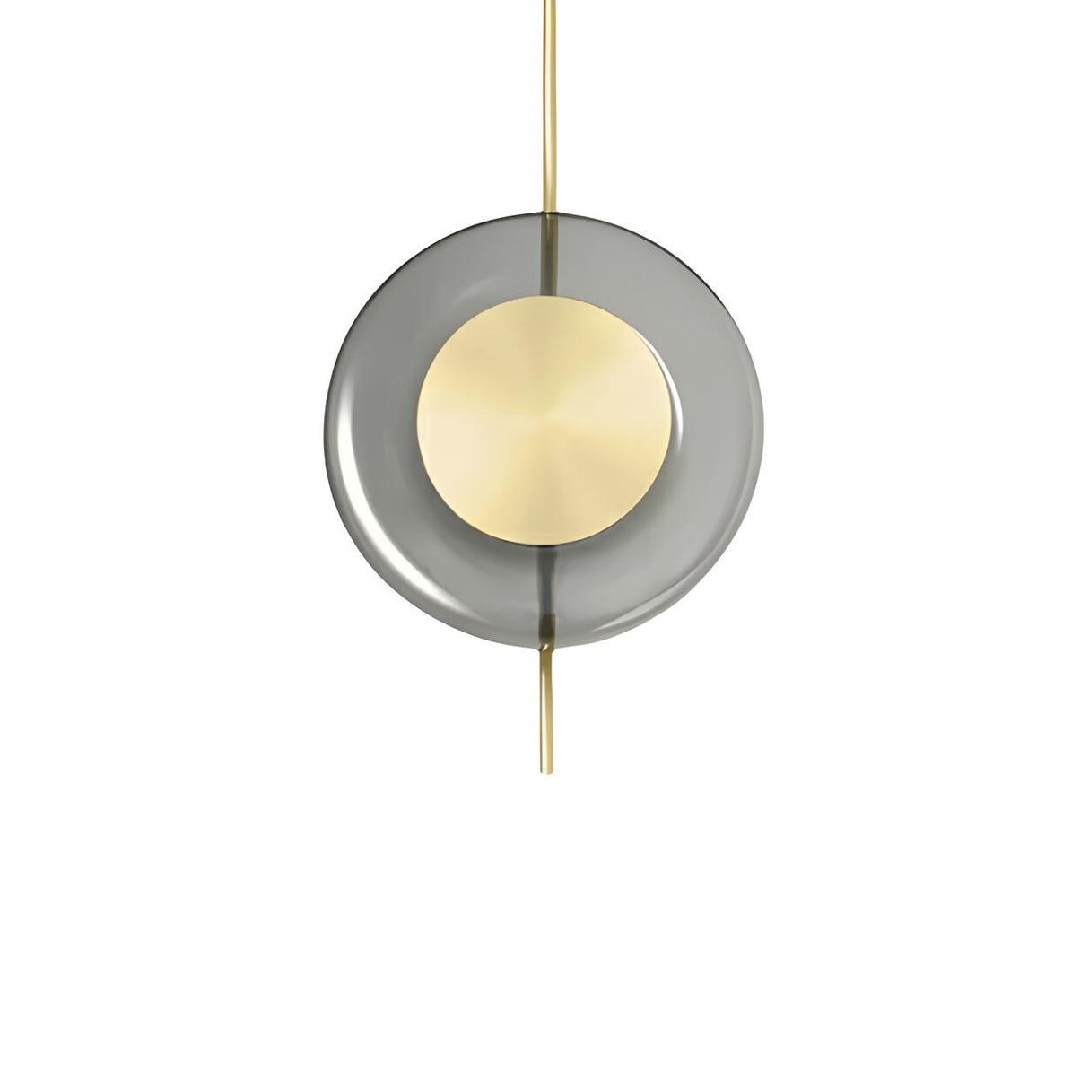 Modern Dining Room Gold Disc Smoke Grey Glass Pendant Light Image - 5